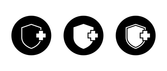 Medical badge, healthy shield icon set on black circle. Protect, health protection sign symbol