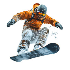 Snowboarder Jumping in the Air Isolated on Transparent Background