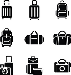 Travel Bag Silhouette Set | Suitcase, Luggage and Backpack Icons