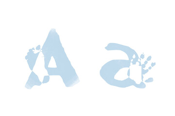 Obraz premium Newborn foot and hand prints. Family monogram, letter A on white background