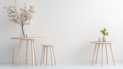 Simple, minimalist, light-wood furniture arrangement in a bright, modern space