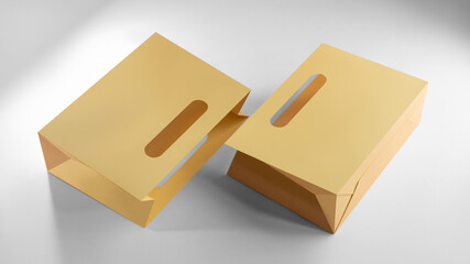 Mockup of a yellow paper luxury bag with a handle cut inside the wall