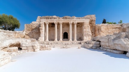 Fototapeta premium Ancient ruins, temple facade, bathed in sunlight