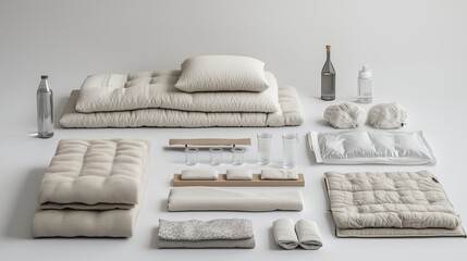 Minimalist home essentials arranged in warm earthy tones for sustainable and simple living inspiration.