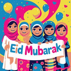 Fototapeta premium Eid mubarak vector illustration set. Islamic festival art for greetings, t-shirts, posters, cards and more