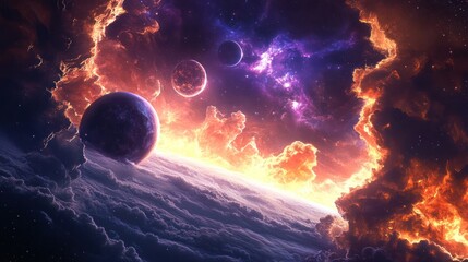 Obraz premium Cosmic Horizons: A breathtaking view of planets, nebulas, and astral phenomena