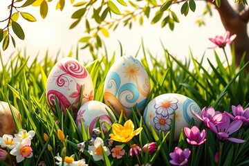 Three intricately handpainted Easter eggs