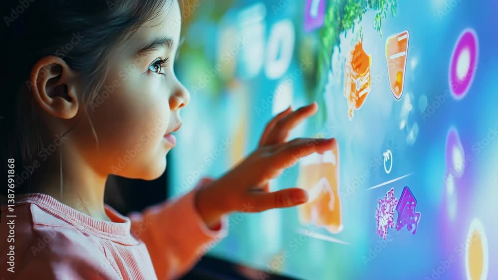 Aufkleber colorful interaction child explores virtual learning environment with engaging technology on screen