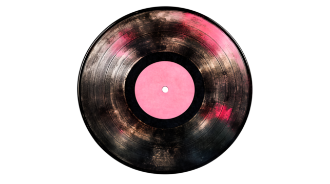 Worn Vinyl Record Nostalgia Pink Label Dark Background Grunge Texture Music History - Powered by Adobe