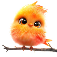 A Fluffy 3D Cartoon Phoenix Chick with Glowing Feathers Isolated on Transparent Background