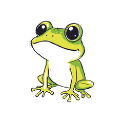 Friendly Green Frog with Wide Eyes Looking Straight Vector Art for Nursery Decorations and Children's Storybook Illustrations of Pond Life