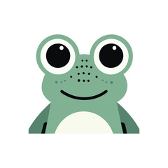 Adorable Cartoon Frog Face with Big Round Black Eyes Staring Ahead Vector Art for Nursery Decorations and Cute Animal Illustrations