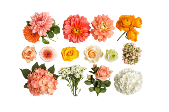 A flat lay composition of handpicked blooms in full bloom, featuring a variety of shapes and sizes, highlighting the diversity of nature