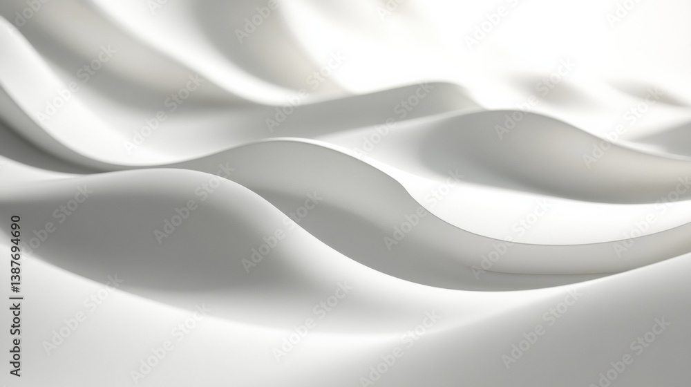 Poster Sophisticated abstract design with soft shadows on smooth white surface showcasing elegant minimalism and flowing lines