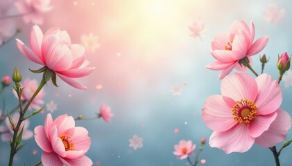 Naklejka premium Delicate floral tapestry, pastel hues, soft focus, embroidery, texture, needlepoint