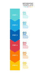 6 Elements placed in vertical row. Concept of 6 successive steps of project development process. Flat infographic design template. Simple vector illustration for business analytics.