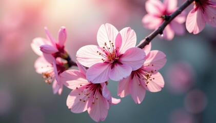 Obraz premium Delicate pink cherry blossoms, soft petals, intricate design, design, beautiful, aesthetic