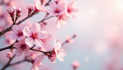 Delicate pink sakura blossoms, intricate branches, soft pastel background, beautiful, branch