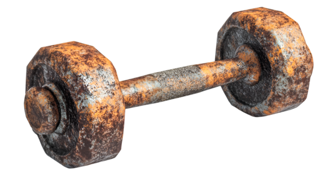 Rusty dumbbell a forgotten workout tool showing age and time