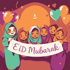 Eid mubarak vector illustration set. Islamic festival art for greetings, t-shirts, posters, cards and more