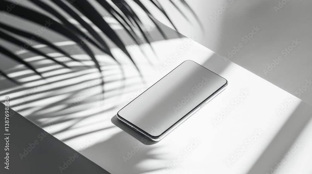 Poster sleek modern smartphone on clean white surface with soft lighting creates a minimalist aesthetic in 