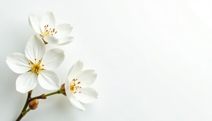Obraz premium Delicate white flower blossoms against pure white background, flora, wallpaper, minimal
