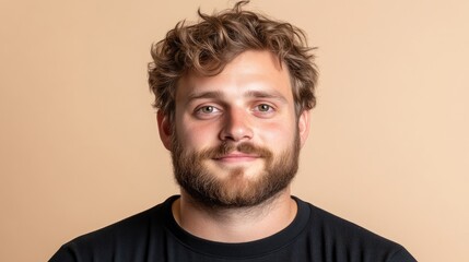 Obraz premium Close-up portrait of a man with curly brown hair and a beard