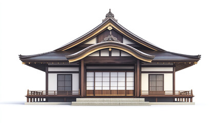 Obraz premium Traditional Japanese house with wooden architecture and curved roof