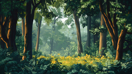 Obraz premium Dense Woodland illustration background