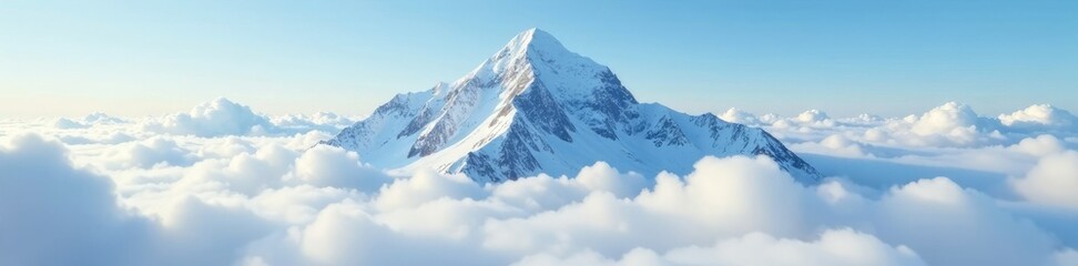 Fototapeta premium Clouds part revealing a mountain peak shrouded in snow, vastness, cloud