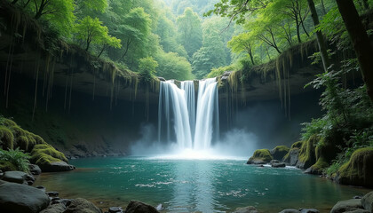 Obraz premium Serene Forest Waterfall