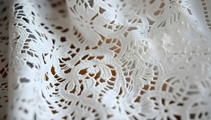 close up of a white lace fabric