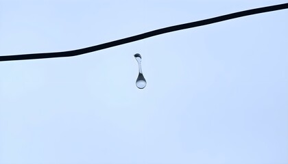 drop of water hanging from a power line