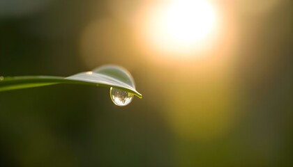 drop of water on top of a green leaf