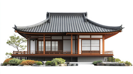 Fototapeta premium Traditional Japanese house with serene garden elements