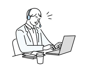 Business person working online - vector illustration of a man-ネットで仕事をするビジネスパーソンー男性のベクターイラスト