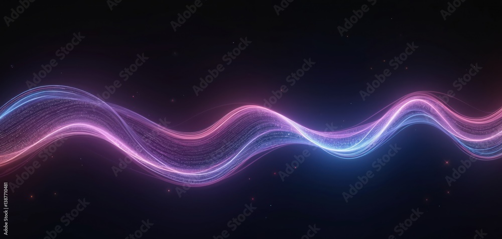 Poster dynamic abstract wave lines pattern with flowing colorful light isolated on black background. bright