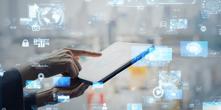 Woman using tablet PC and digital technology concept