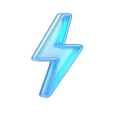 3D Blue Lightning Bolt Icon, Glossy Electric Power Symbol