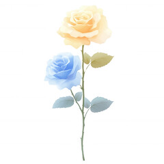 Obraz premium Two elegant roses, one soft yellow and one gentle blue, standing together on a delicate stem. Ideal for floral arrangements and design projects.