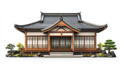 Fototapeta premium Traditional Japanese house with wooden structure and tiled roof