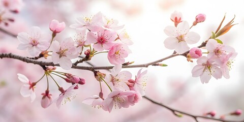 Pink Cherry Blossom Tree in Spring Bloom with Beautiful Flowers and Petals