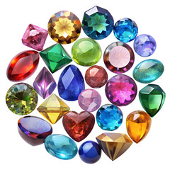 Fototapeta premium A dazzling array of vibrant gemstones, a kaleidoscope of colors and cuts, showcasing nature's radiant artistry in a brilliant, sparkling cluster.