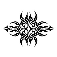 Naklejka premium Symmetrical Tribal Tattoo Pattern in Black and White Representing Abstract Ornament or Body Art Band with copy space