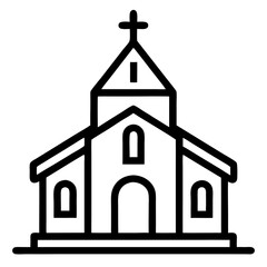 Church Icon Outline on White Background Coloring Book Page