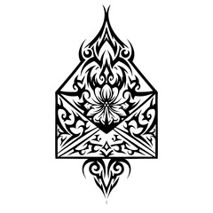 Obraz premium Ornate Envelope with Tribal Floral Pattern in Black and White Representing Mail or Decorative Art with copy space