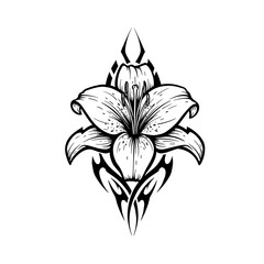 Fototapeta premium Black and White Lily Tattoo Design with Floral Elements 