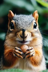 Obraz premium Squirrel Holding Nut, Zoo Close-up