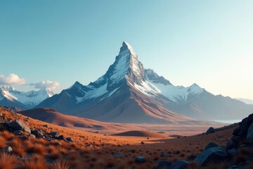Isolated mountain peak in vast empty landscape, emptiness, peaks, solitude