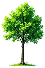 Isolated tree branches on white background with a few leaves, green, simple